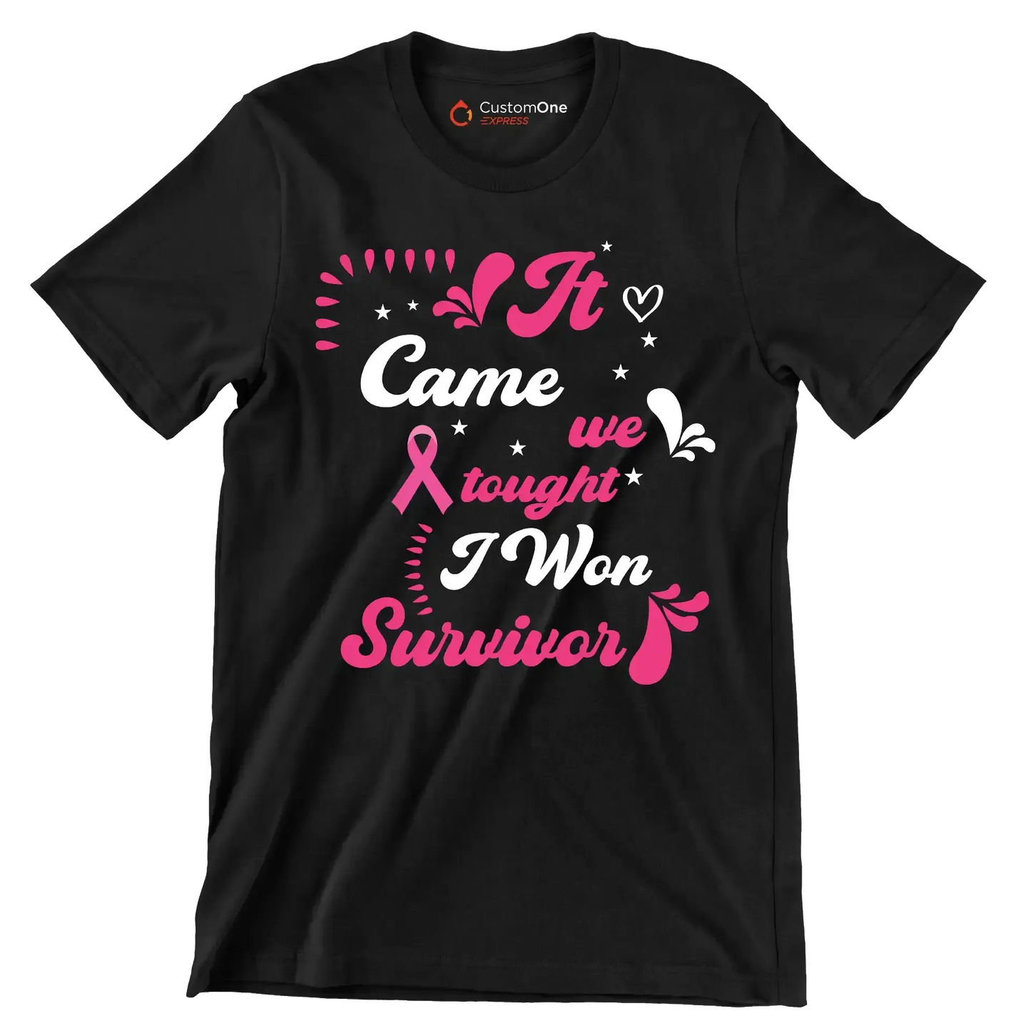 It came we fought I won survivor - Breast Cancer Awareness T-Shirt-Black-S-Custom One Express