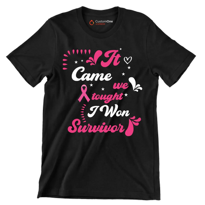 It came we fought I won survivor - Breast Cancer Awareness T-Shirt-Black-S-Custom One Express