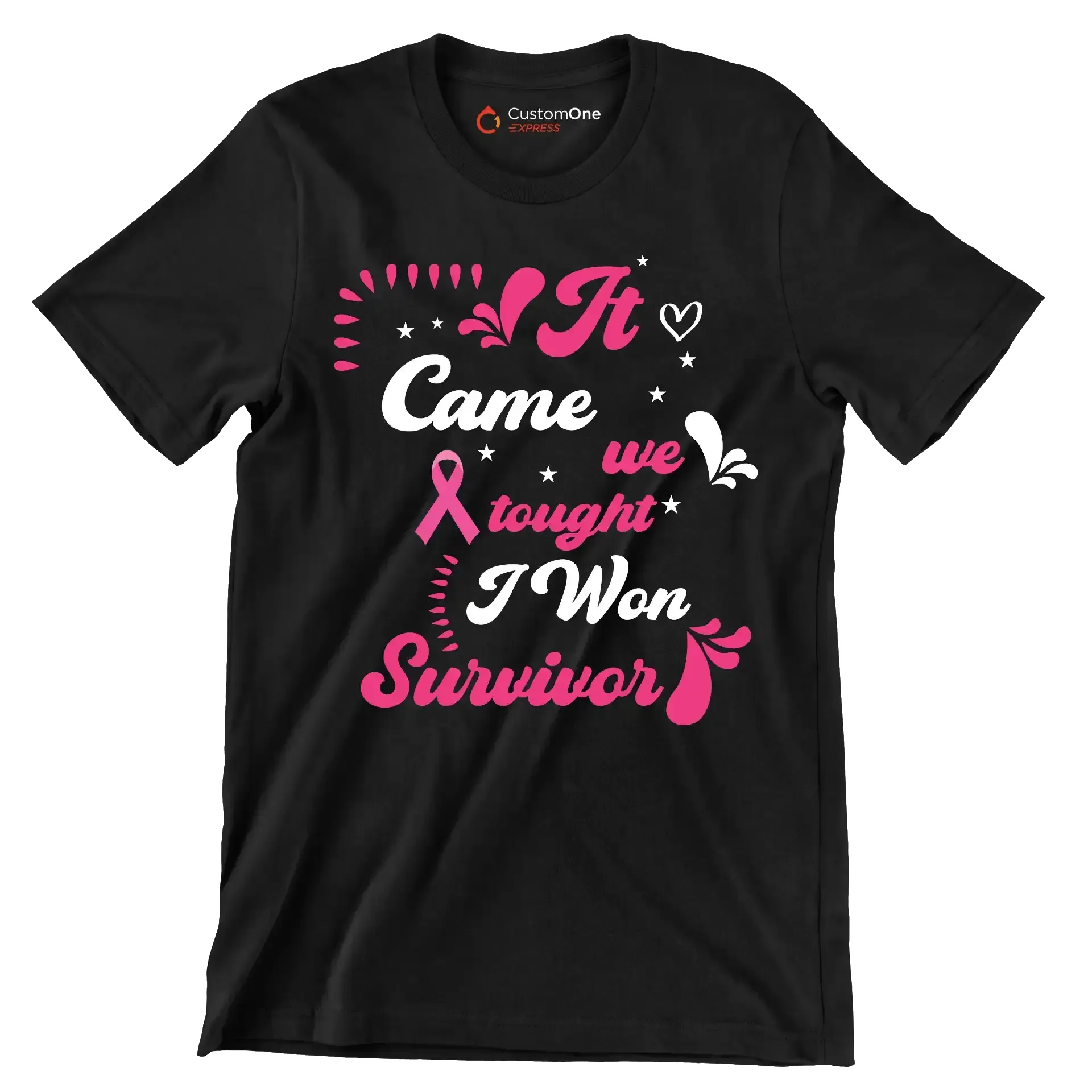 It came we fought I won survivor - Breast Cancer Awareness T-Shirt-Black-S-Custom One Express