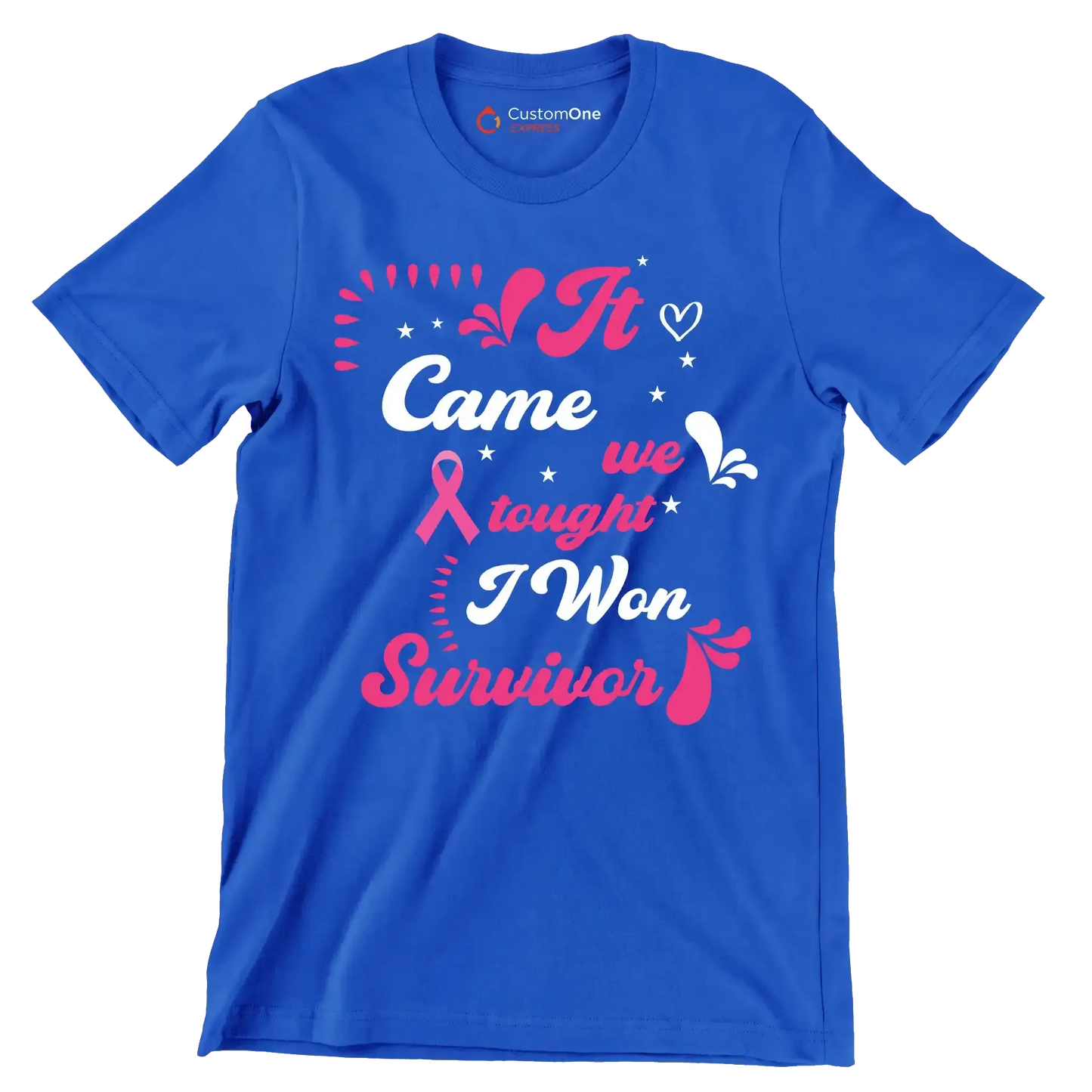 It came we fought I won survivor - Breast Cancer Awareness T-Shirt-Blue-S-Custom One Express