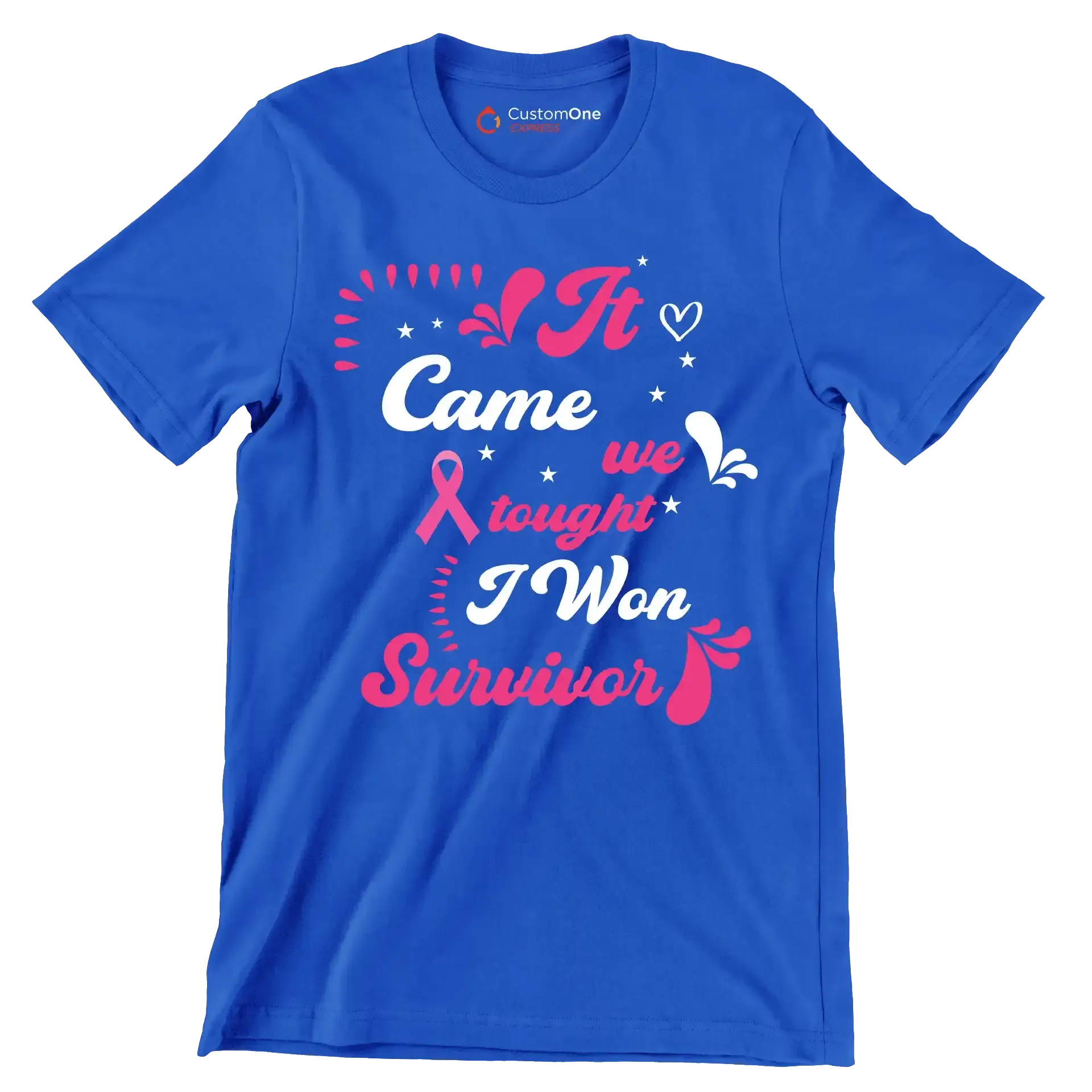 It came we fought I won survivor - Breast Cancer Awareness T-Shirt-Blue-S-Custom One Express