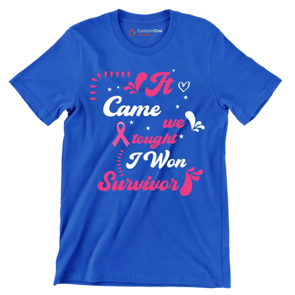 It came we fought I won survivor - Breast Cancer Awareness T-Shirt-Blue-S-Custom One Express