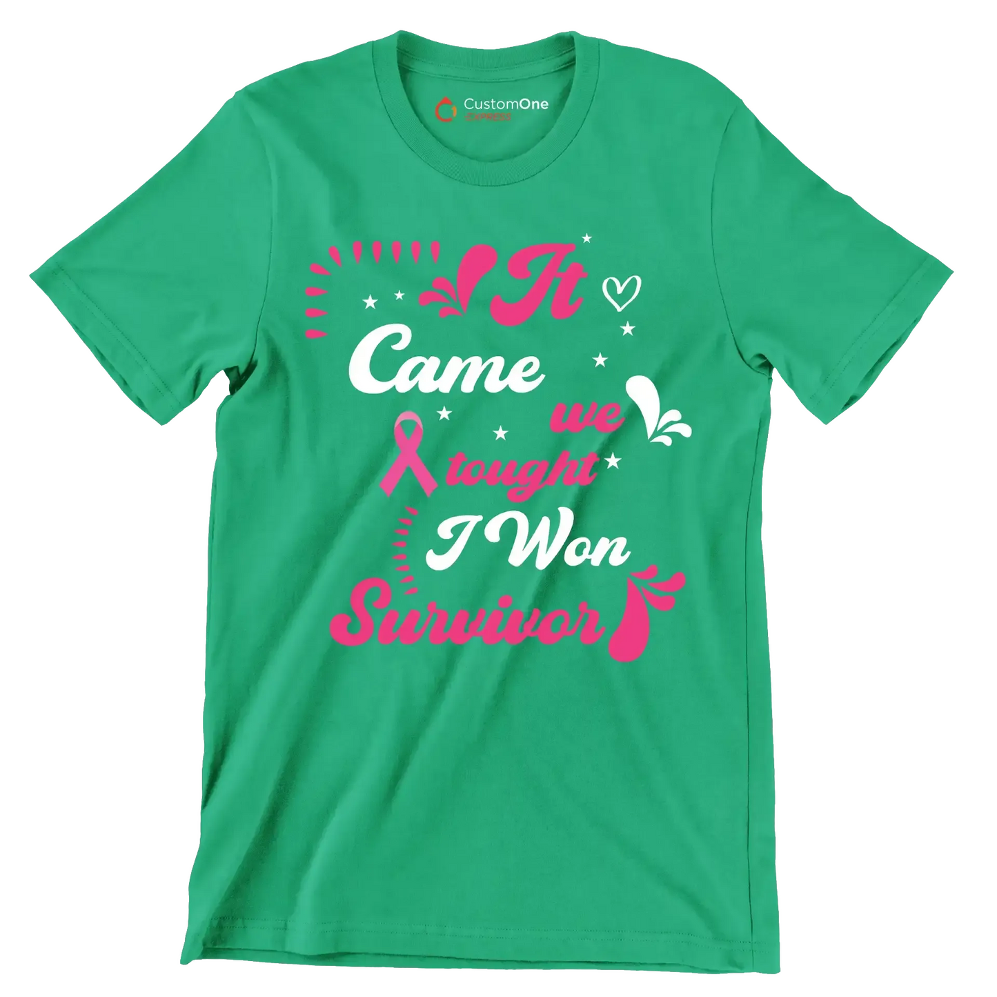 It came we fought I won survivor - Breast Cancer Awareness T-Shirt-Green-S-Custom One Express