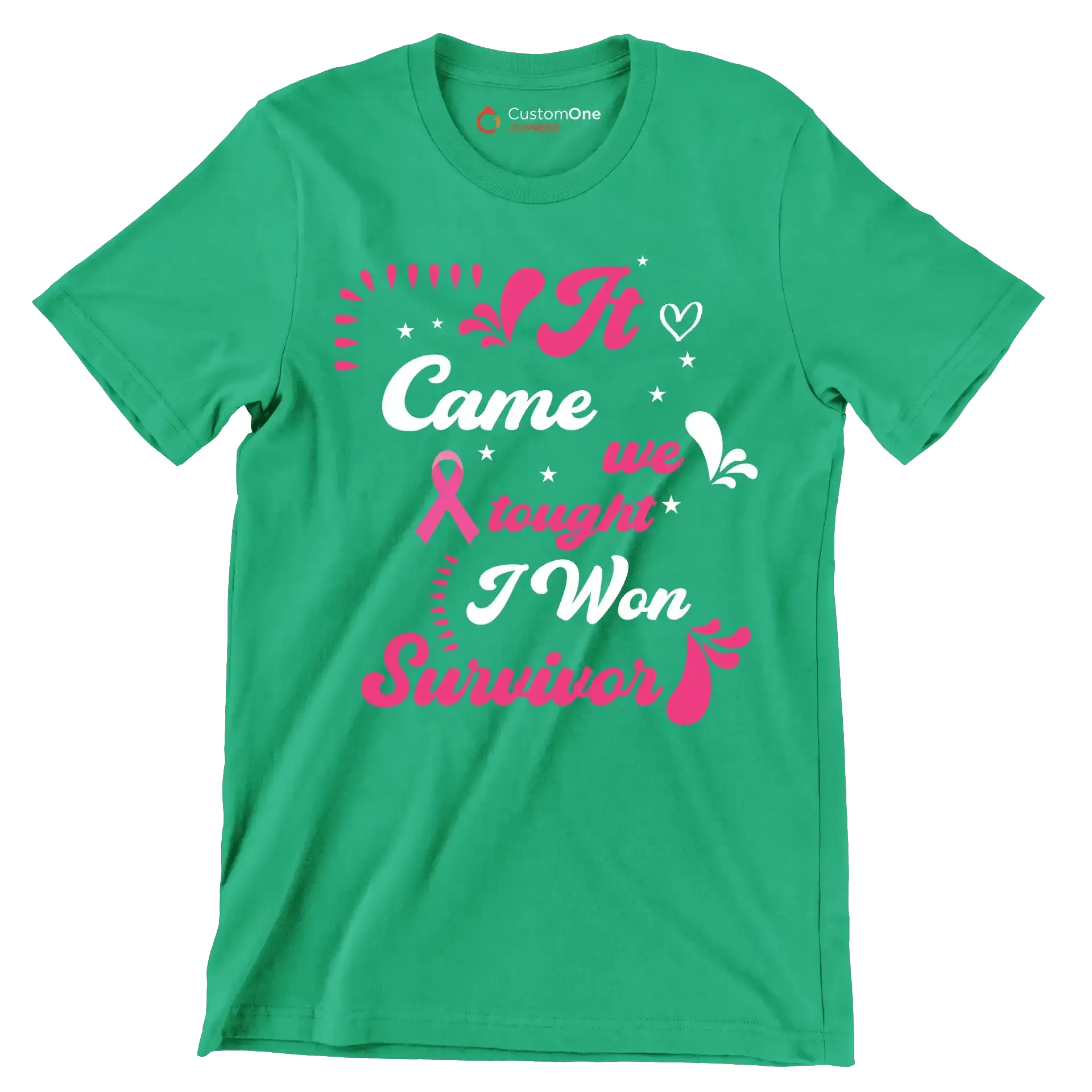 It came we fought I won survivor - Breast Cancer Awareness T-Shirt-Green-S-Custom One Express