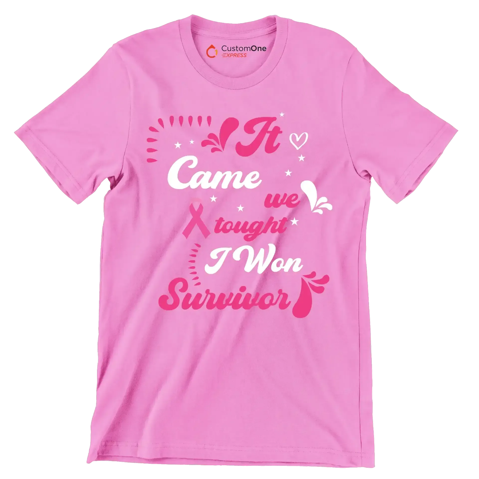 It came we fought I won survivor - Breast Cancer Awareness T-Shirt-Pink-S-Custom One Express