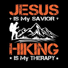 JESUS IS MY SAVIOR + HIKING IS MY THERAPY - Hiking Themed T-Shirt-Black-S-Custom One Express
