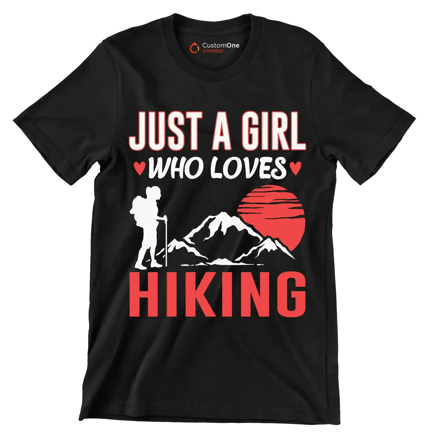 JUST A GIRL WHO LOVES HIKING - Hiking Themed T-Shirt-Black-S-Custom One Express
