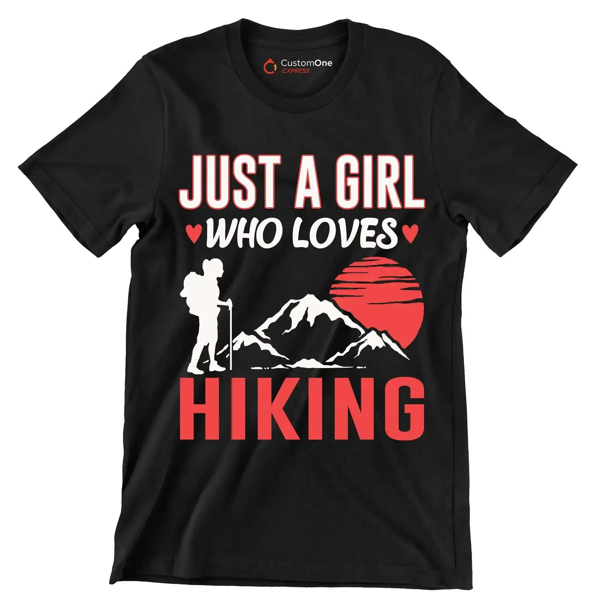 JUST A GIRL WHO LOVES HIKING - Hiking Themed T-Shirt-Black-S-Custom One Express