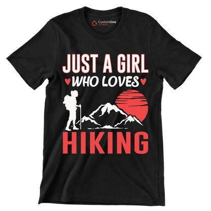 JUST A GIRL WHO LOVES HIKING - Hiking Themed T-Shirt-Black-S-Custom One Express