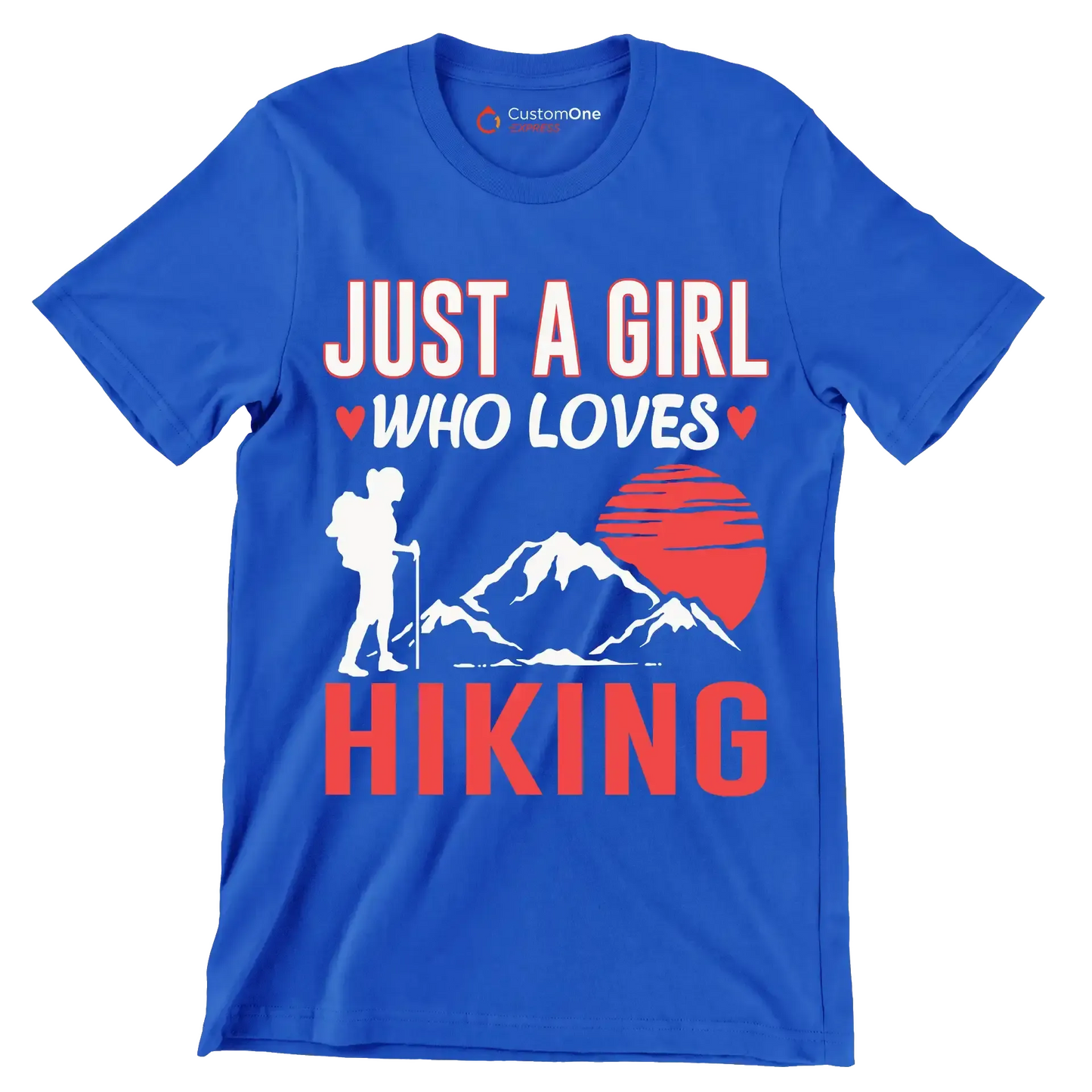 JUST A GIRL WHO LOVES HIKING - Hiking Themed T-Shirt-Blue-S-Custom One Express