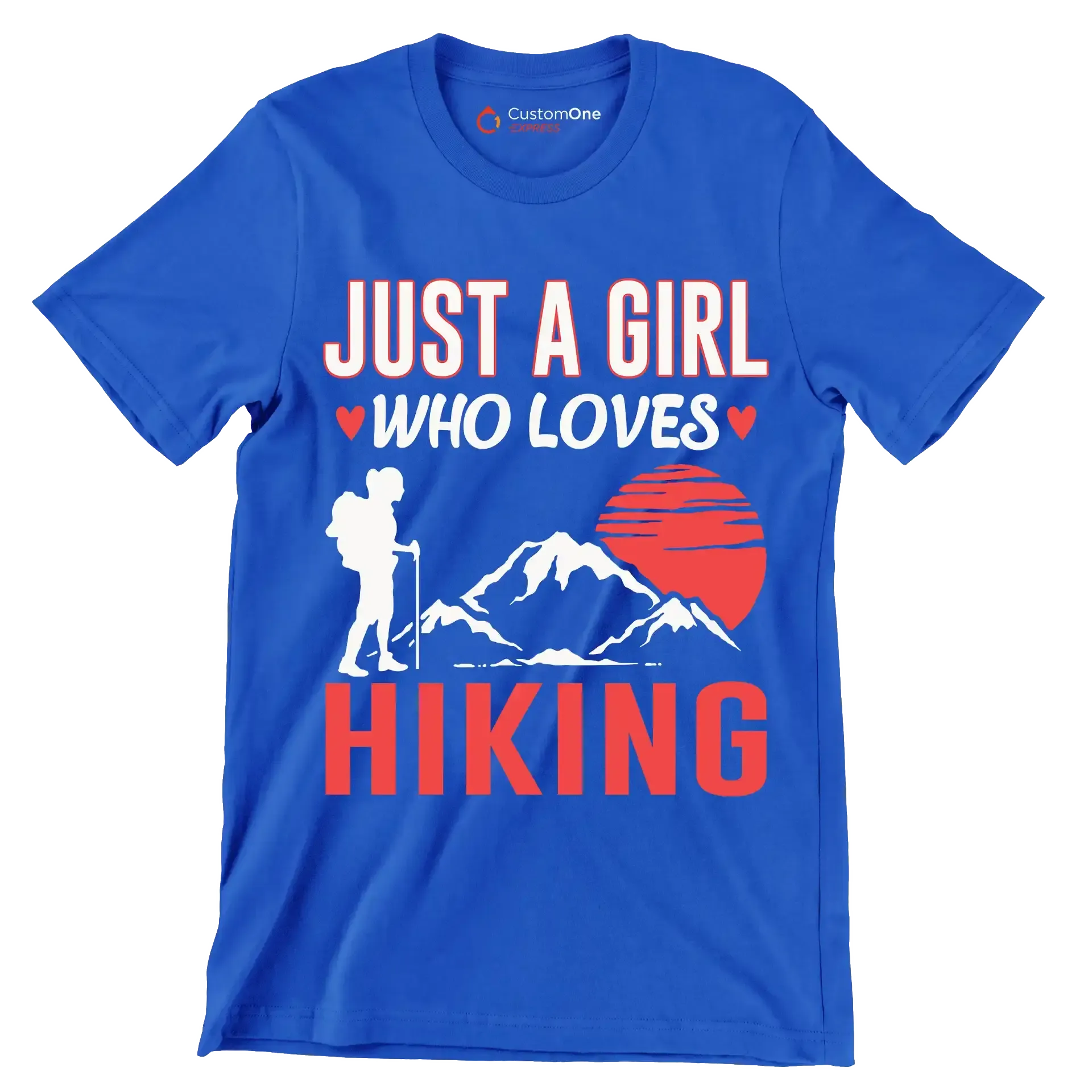 JUST A GIRL WHO LOVES HIKING - Hiking Themed T-Shirt-Blue-S-Custom One Express