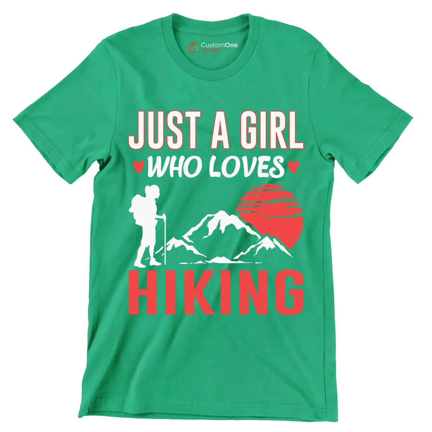 JUST A GIRL WHO LOVES HIKING - Hiking Themed T-Shirt-Green-S-Custom One Express