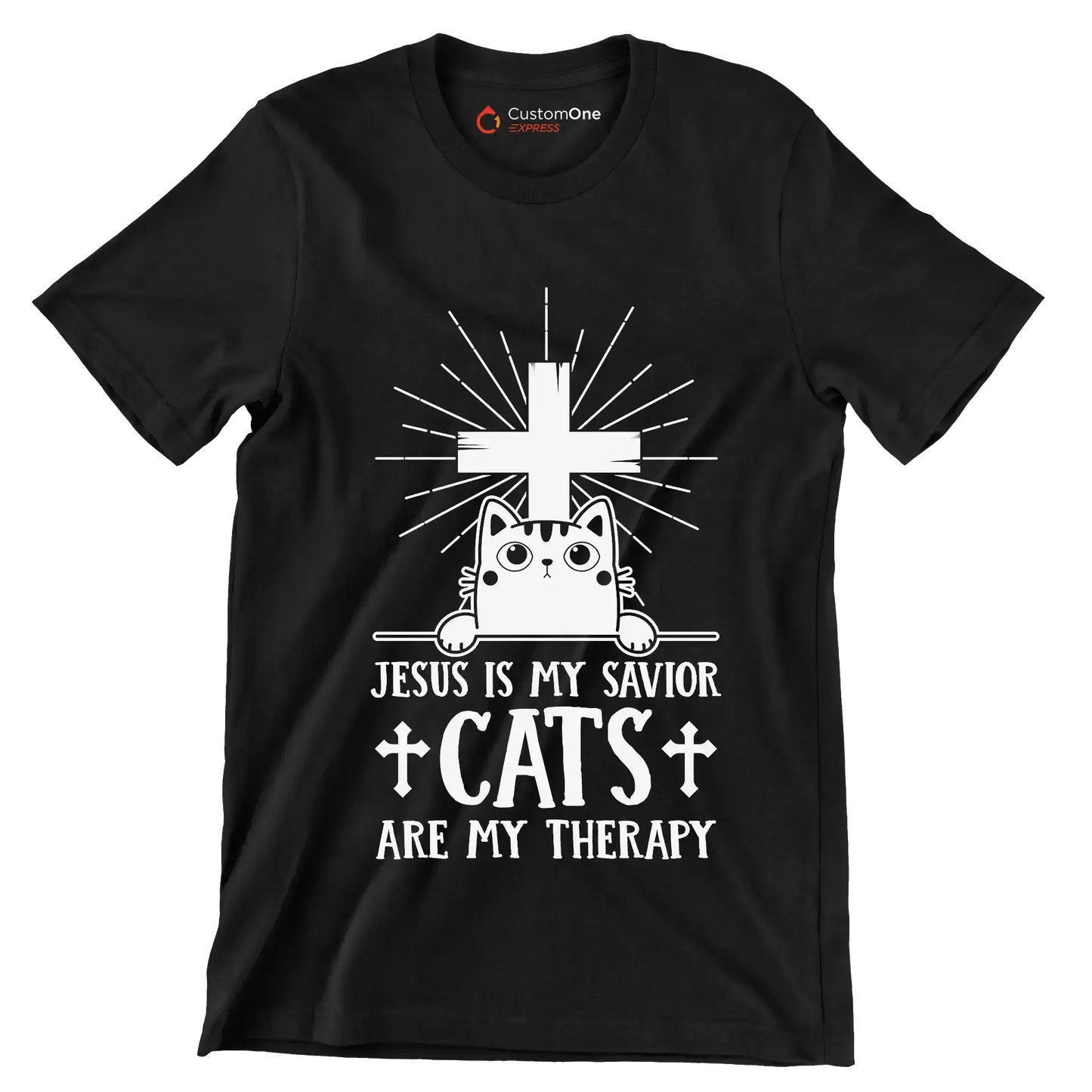 Jesus Is My Savior Cats - Cat Themed T-Shirt-Black-S-Custom One Express