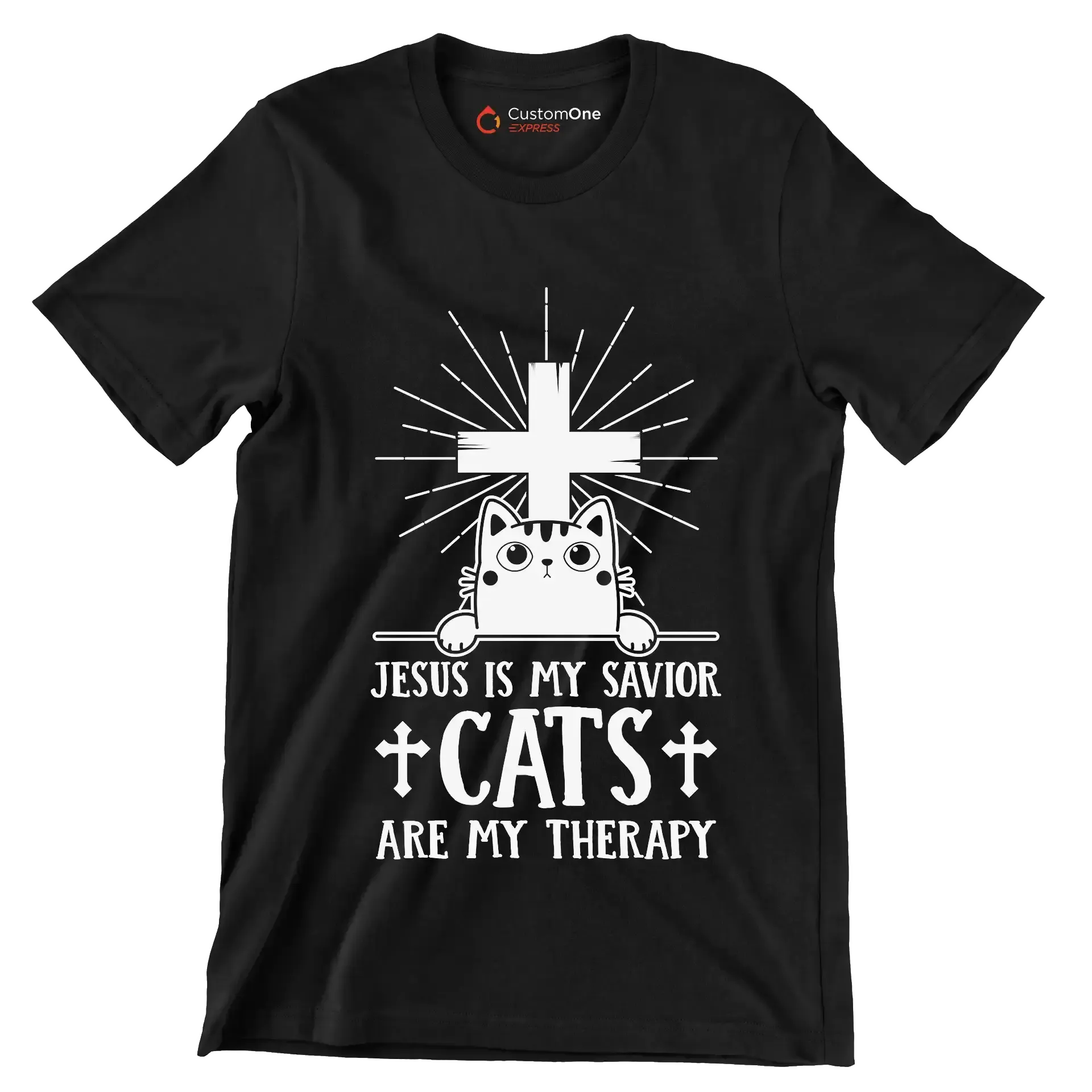 Jesus Is My Savior Cats - Cat Themed T-Shirt-Black-S-Custom One Express