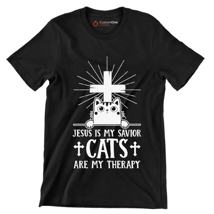 Jesus Is My Savior Cats - Cat Themed T-Shirt-Black-S-Custom One Express