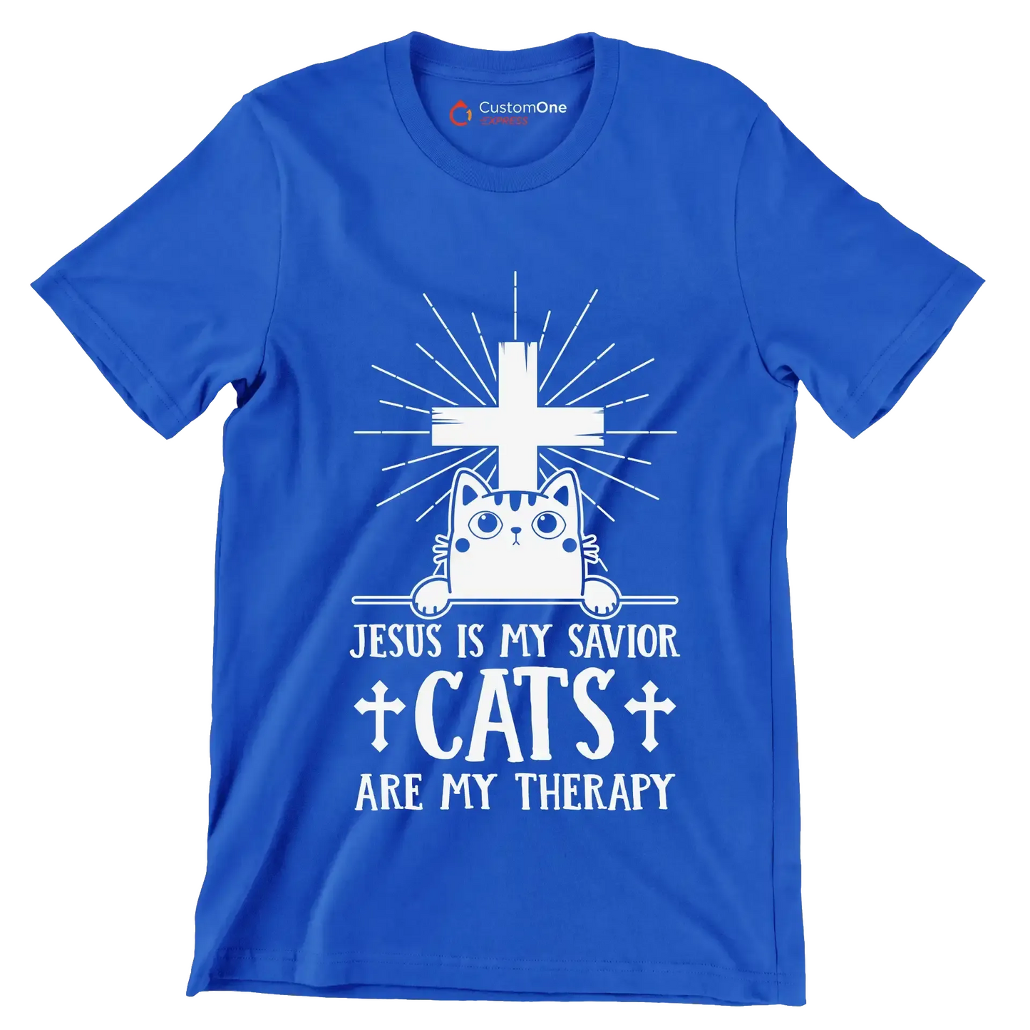 Jesus Is My Savior Cats - Cat Themed T-Shirt-Blue-S-Custom One Express