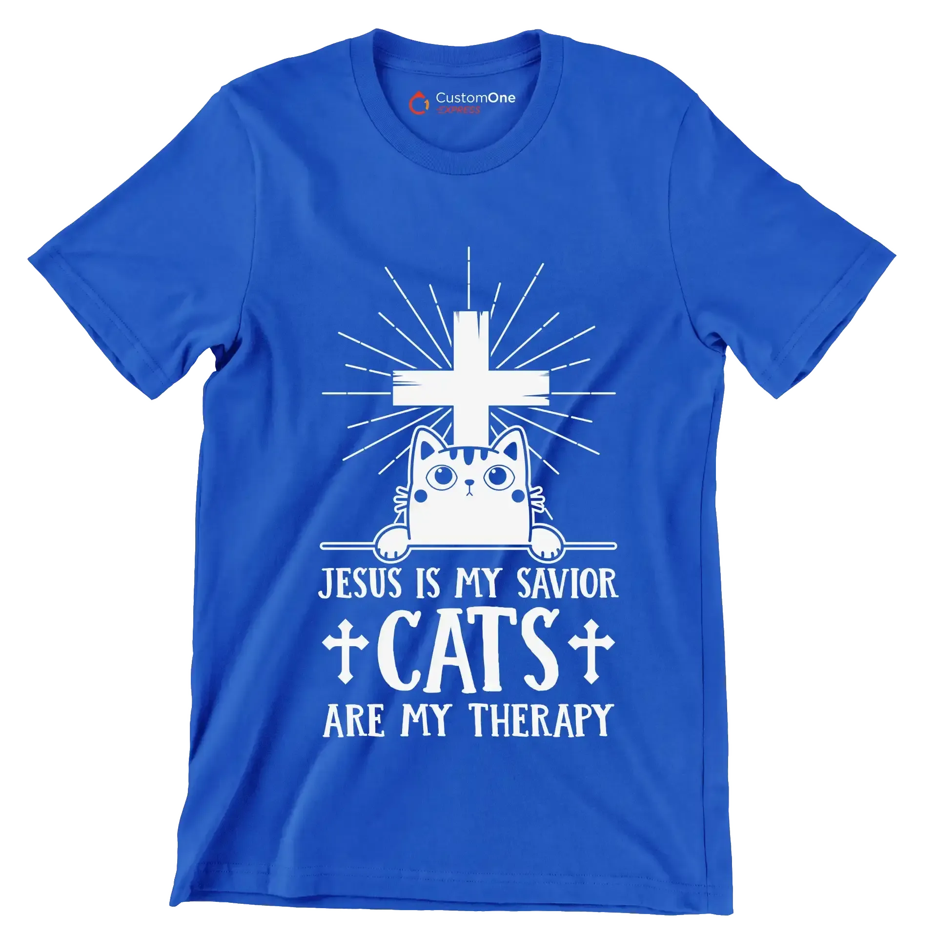 Jesus Is My Savior Cats - Cat Themed T-Shirt-Blue-S-Custom One Express