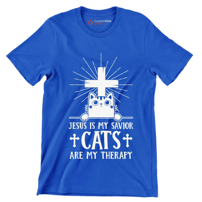 Jesus Is My Savior Cats - Cat Themed T-Shirt-Blue-S-Custom One Express