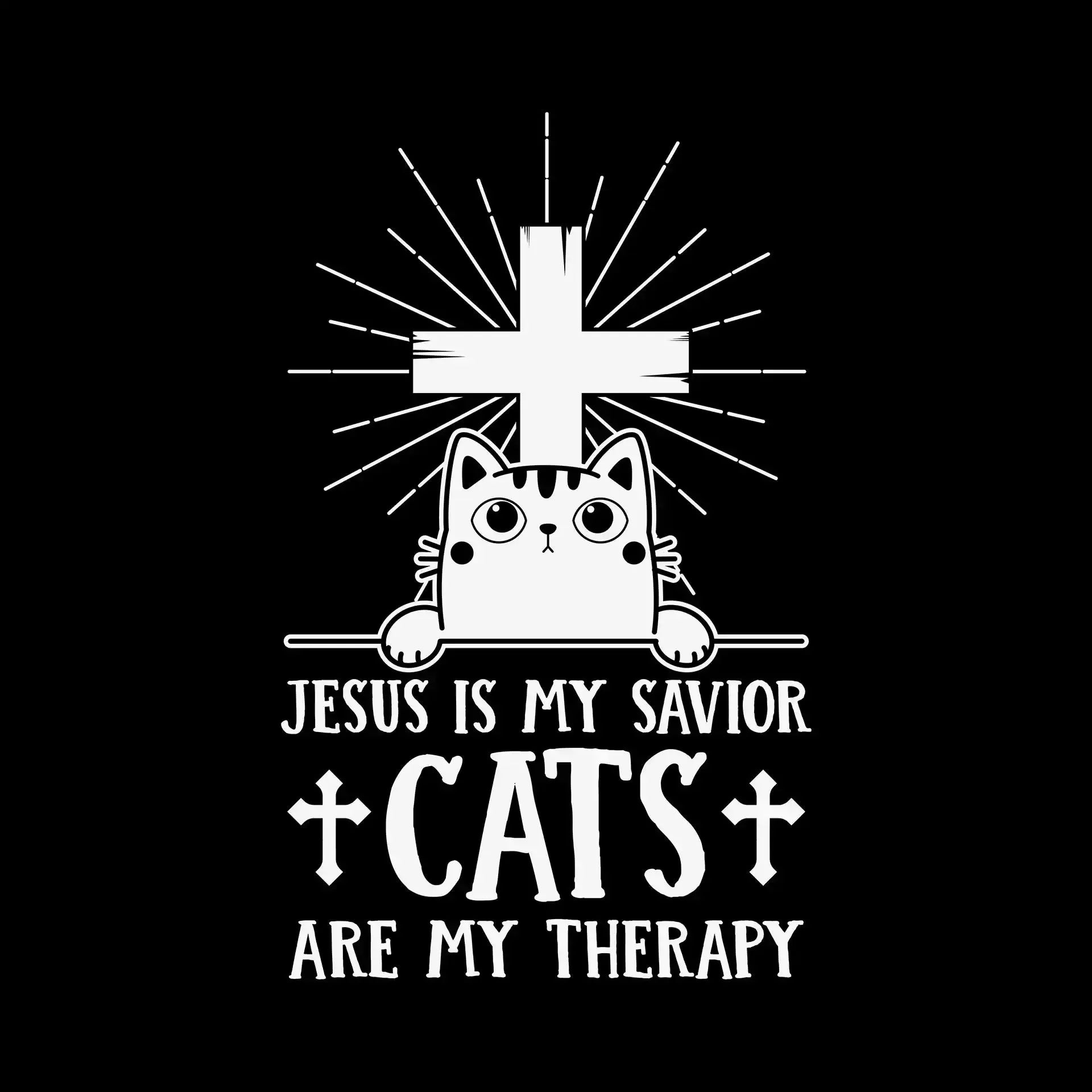 Jesus Is My Savior Cats - Cat Themed T-Shirt-Black-S-Custom One Express