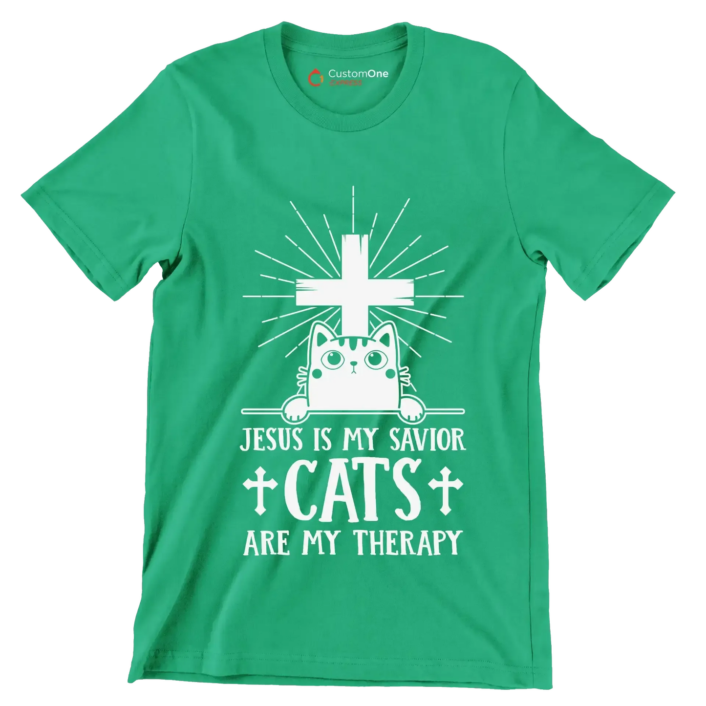 Jesus Is My Savior Cats - Cat Themed T-Shirt-Green-S-Custom One Express