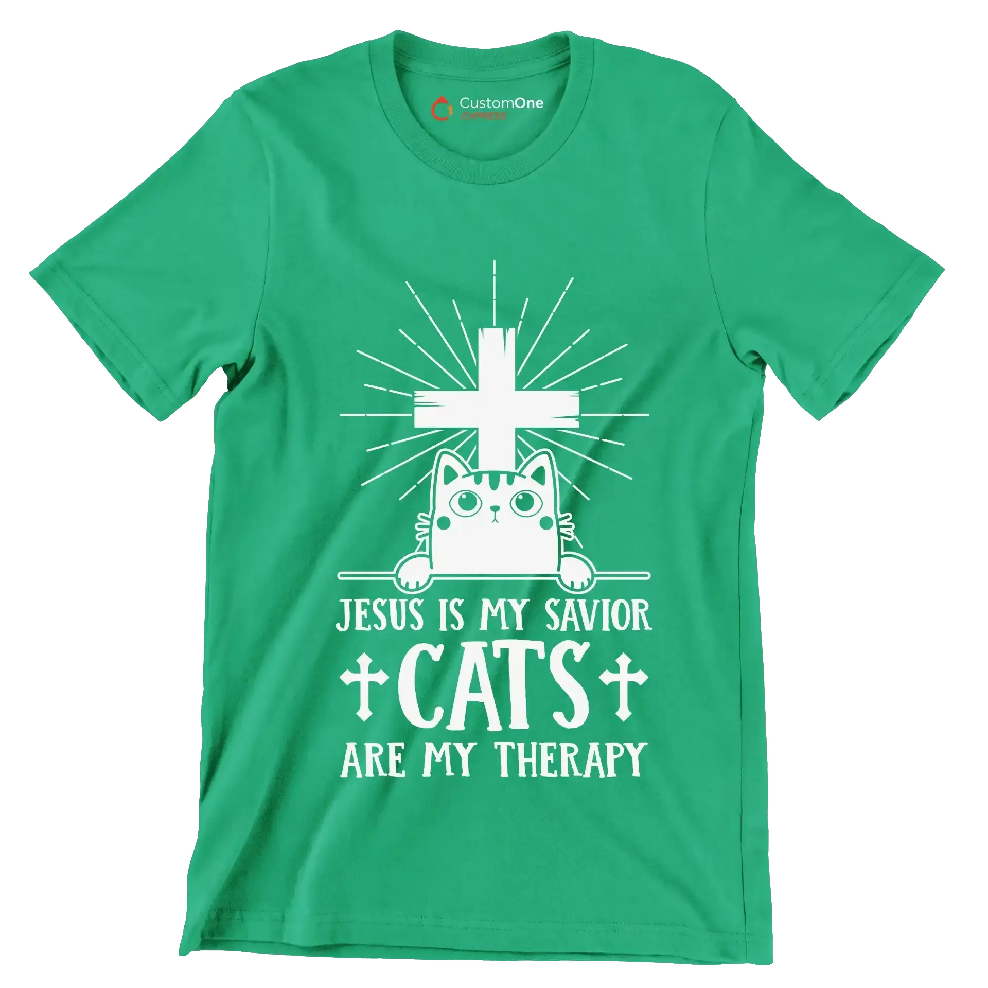 Jesus Is My Savior Cats - Cat Themed T-Shirt-Green-S-Custom One Express