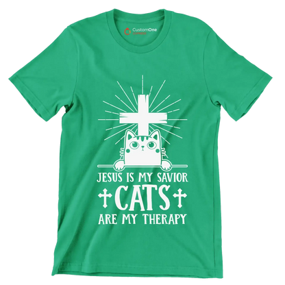 Jesus Is My Savior Cats - Cat Themed T-Shirt-Green-S-Custom One Express