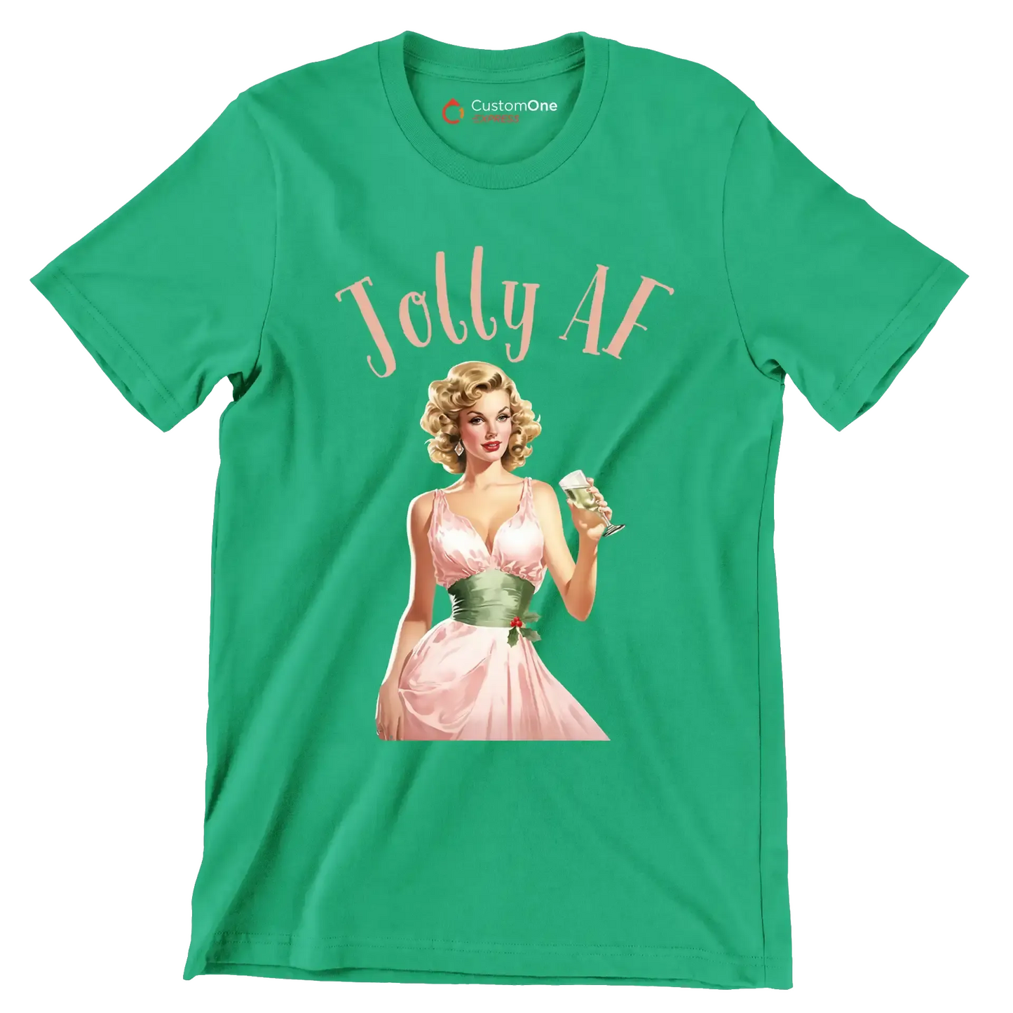 Jolly AF - Retro Themed T-Shirt-Green-S-Custom One Express