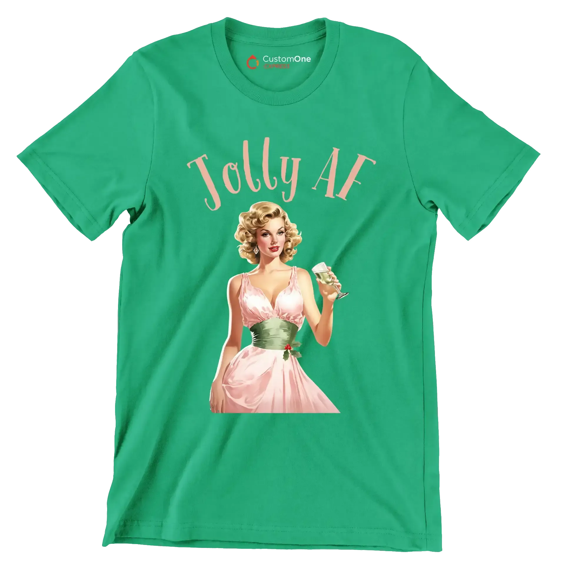 Jolly AF - Retro Themed T-Shirt-Green-S-Custom One Express