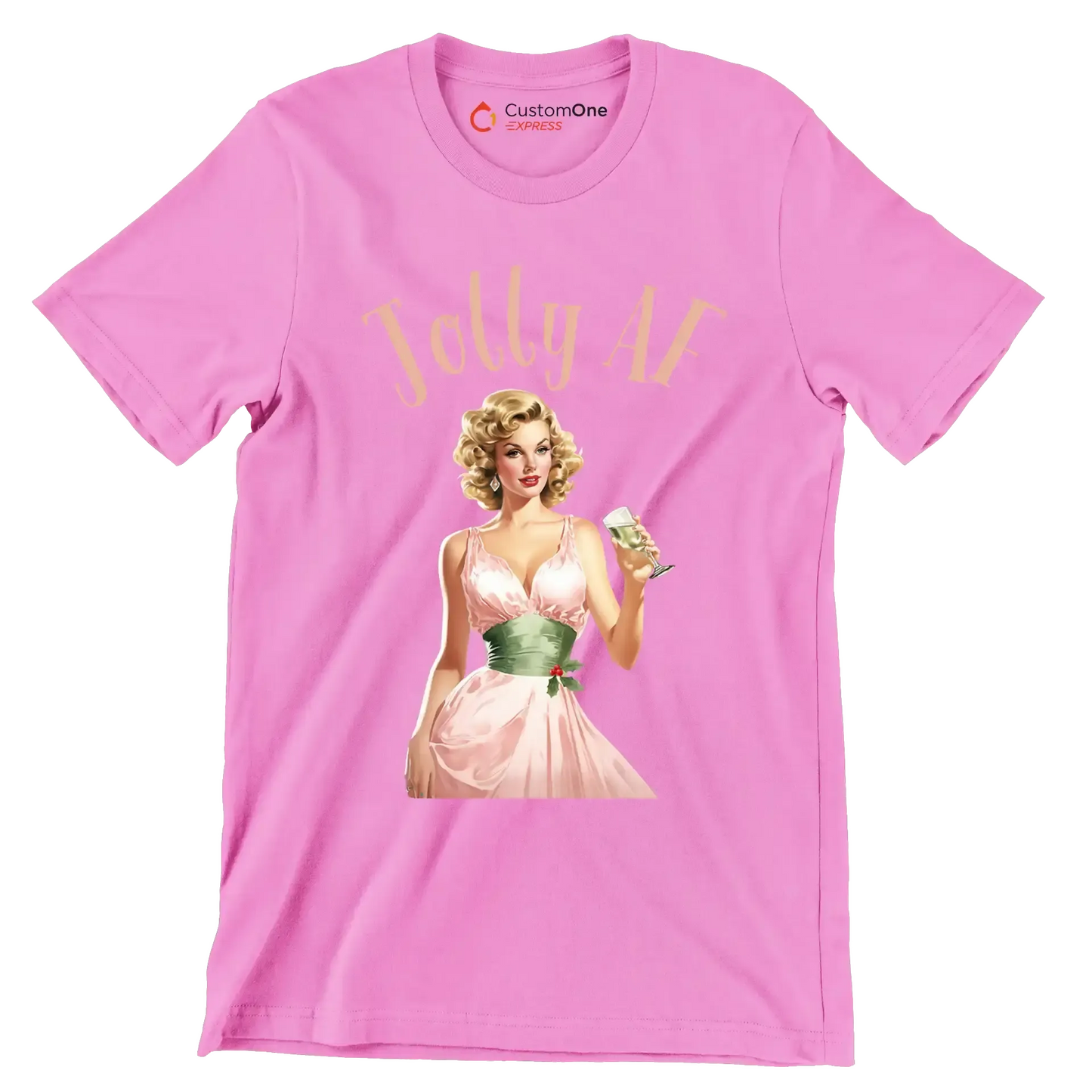Jolly AF - Retro Themed T-Shirt-Pink-S-Custom One Express