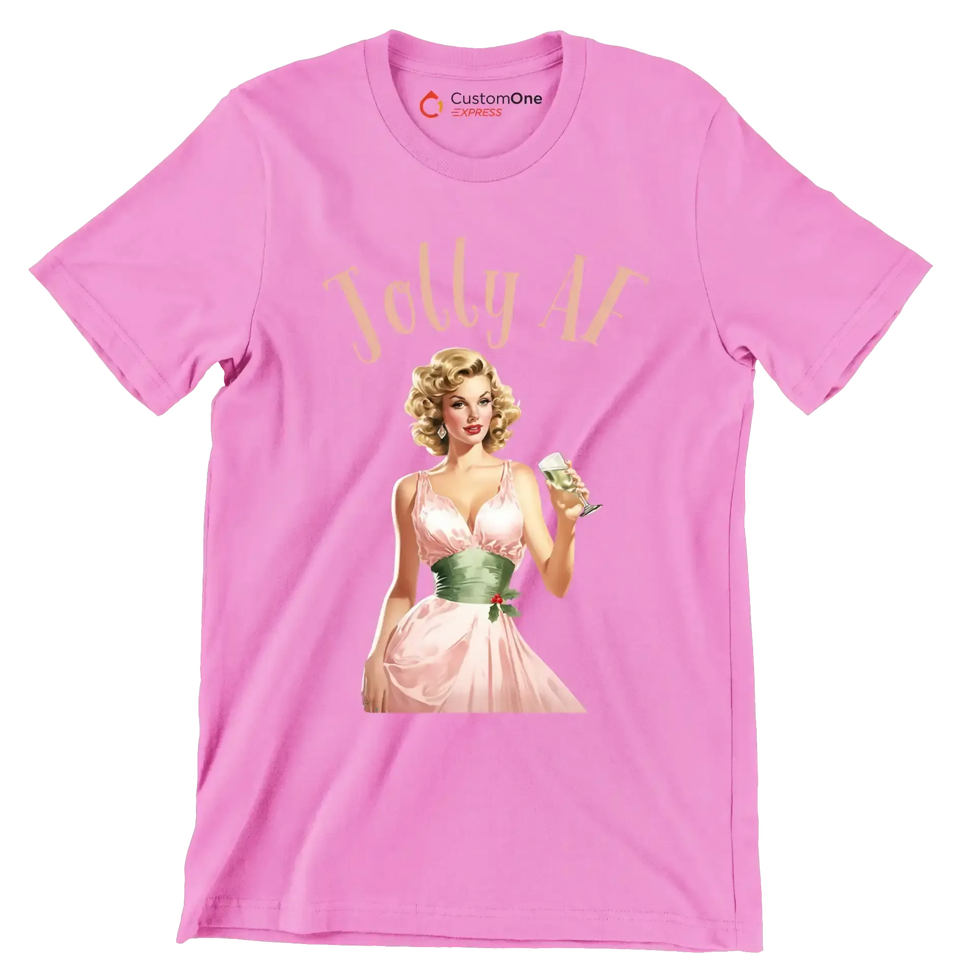 Jolly AF - Retro Themed T-Shirt-Pink-S-Custom One Express