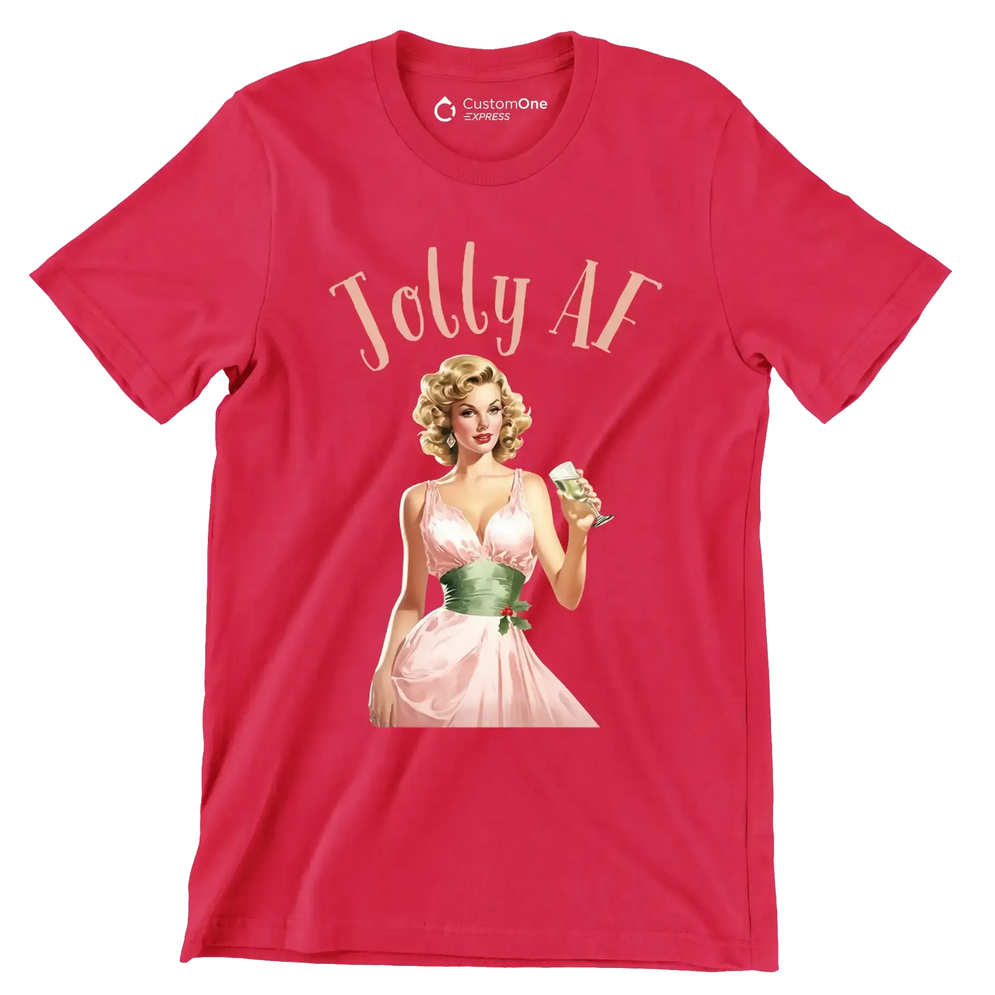 Jolly AF - Retro Themed T-Shirt-Red-S-Custom One Express