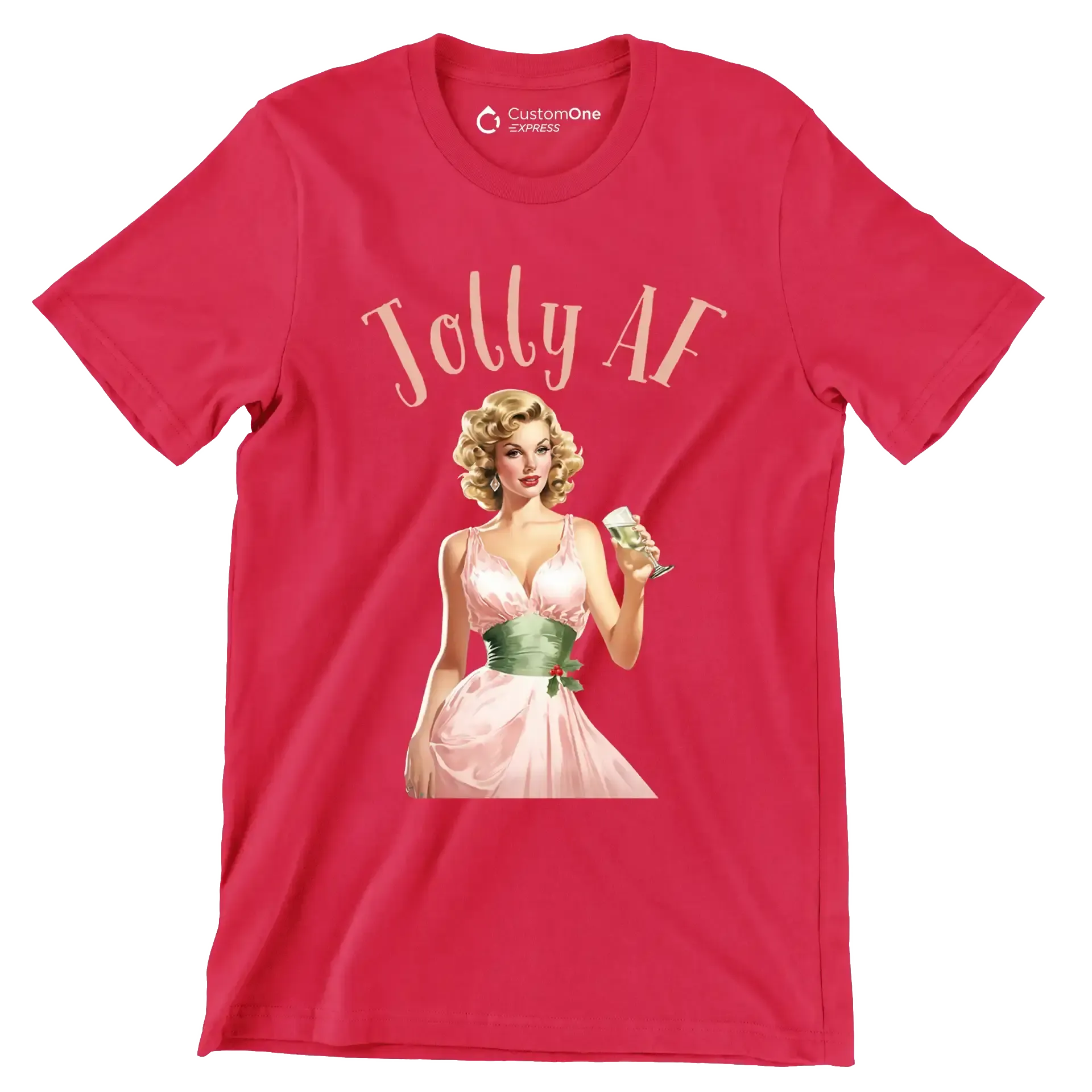 Jolly AF - Retro Themed T-Shirt-Red-S-Custom One Express