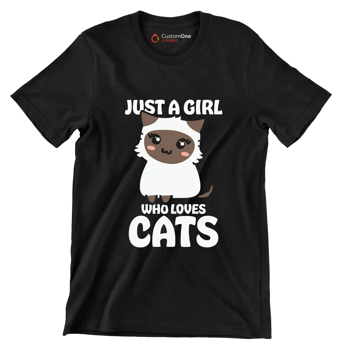 Just A Girl Who Loves - Cat Themed T-Shirt-Black-S-Custom One Express