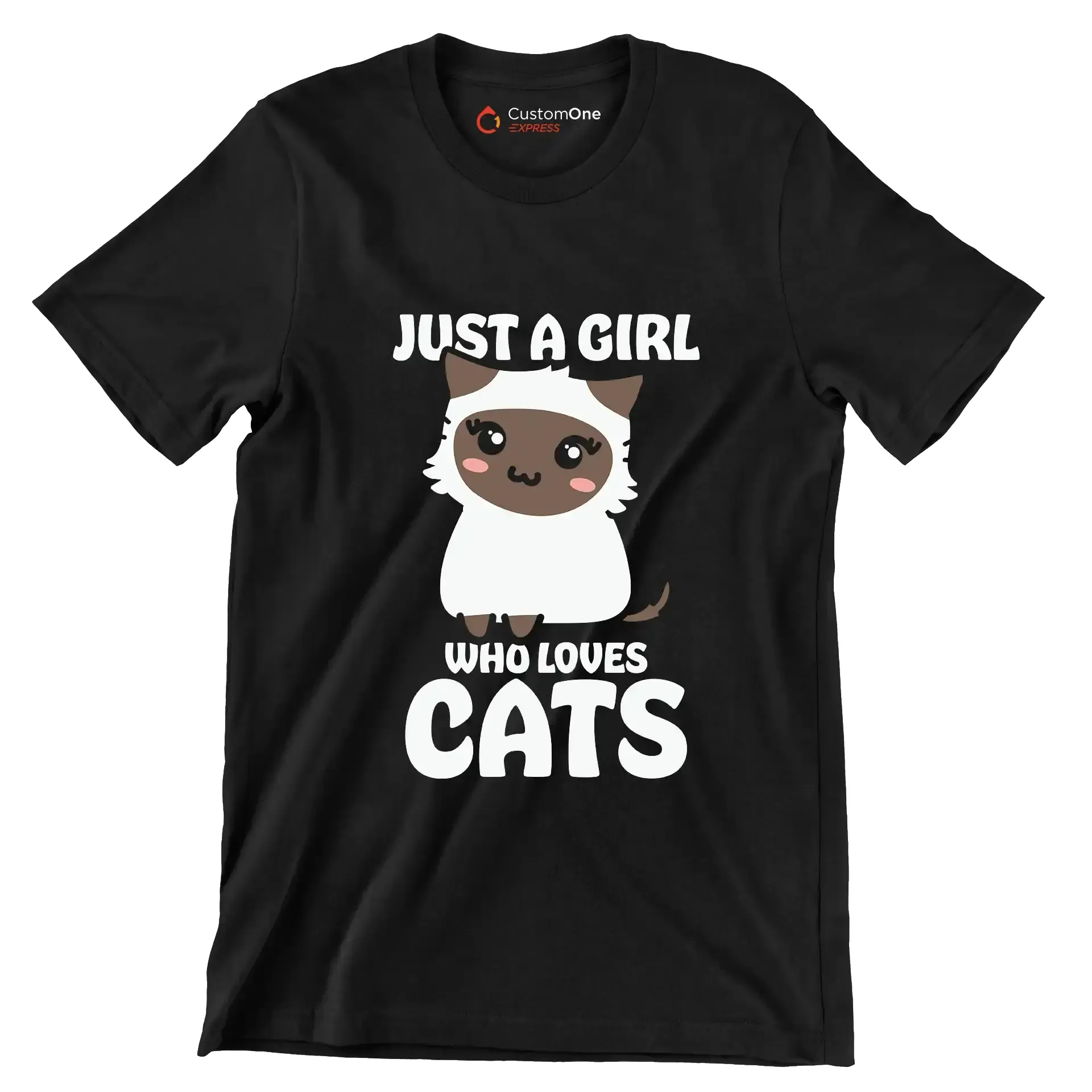 Just A Girl Who Loves - Cat Themed T-Shirt-Black-S-Custom One Express