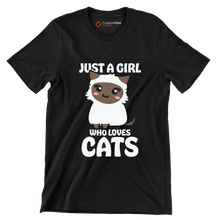 Just A Girl Who Loves - Cat Themed T-Shirt-Black-S-Custom One Express