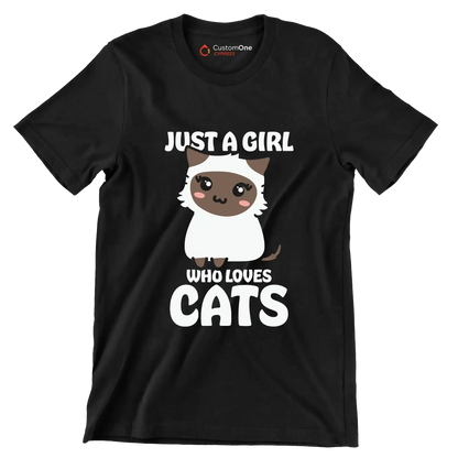 Just A Girl Who Loves - Cat Themed T-Shirt-Black-S-Custom One Express