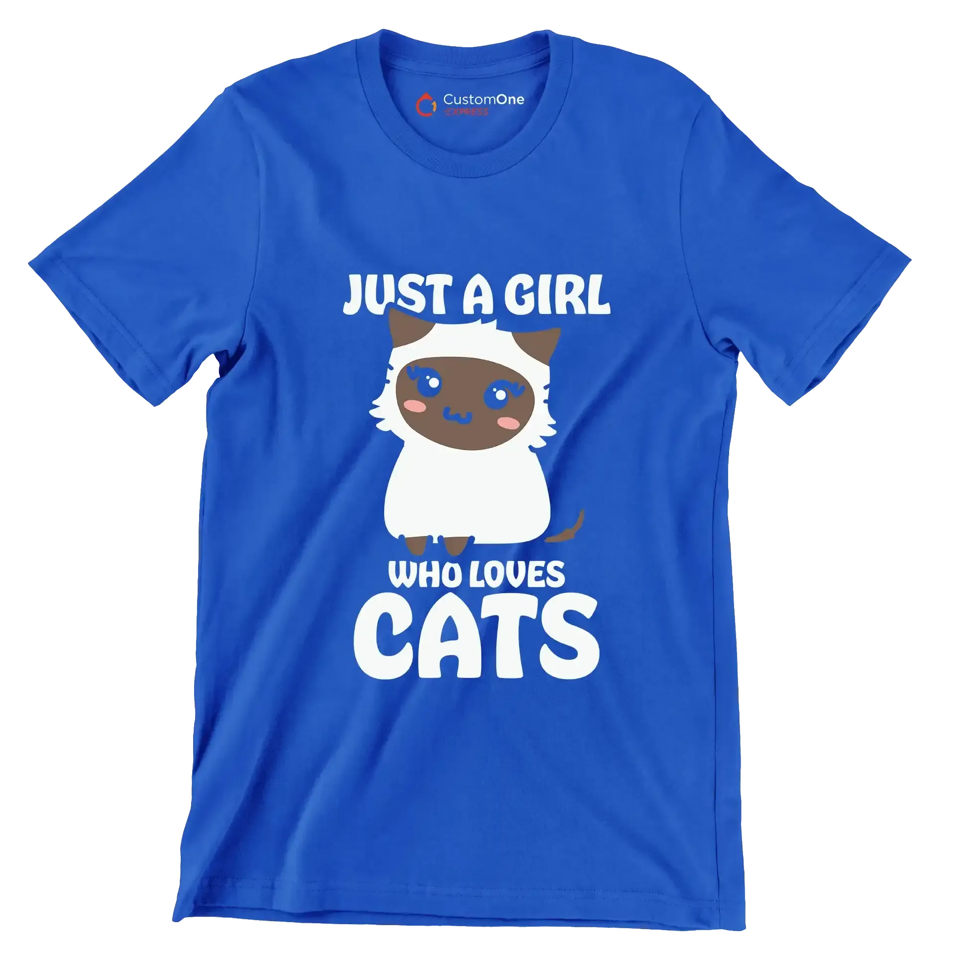 Just A Girl Who Loves - Cat Themed T-Shirt-Blue-S-Custom One Express