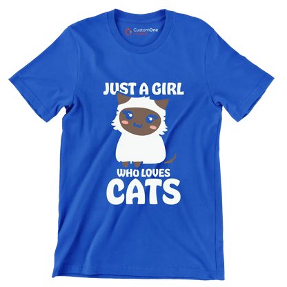 Just A Girl Who Loves - Cat Themed T-Shirt-Blue-S-Custom One Express