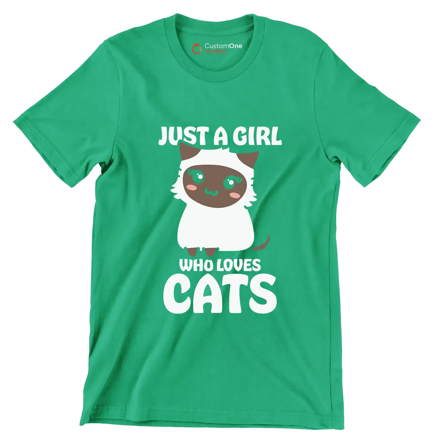 Just A Girl Who Loves - Cat Themed T-Shirt-Green-S-Custom One Express