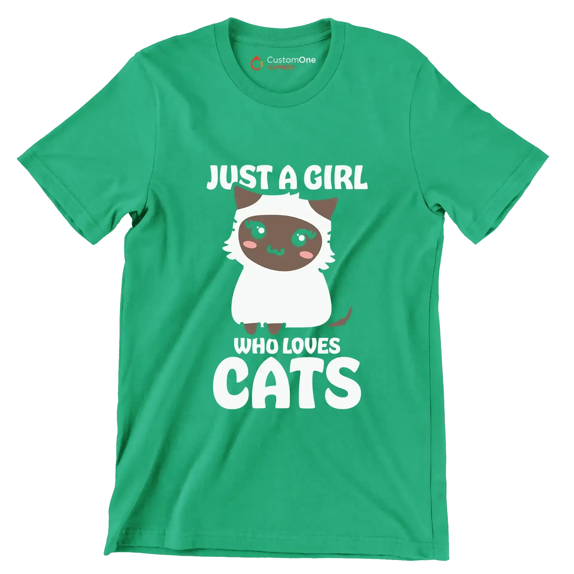 Just A Girl Who Loves - Cat Themed T-Shirt-Green-S-Custom One Express