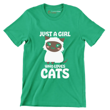 Just A Girl Who Loves - Cat Themed T-Shirt-Green-S-Custom One Express