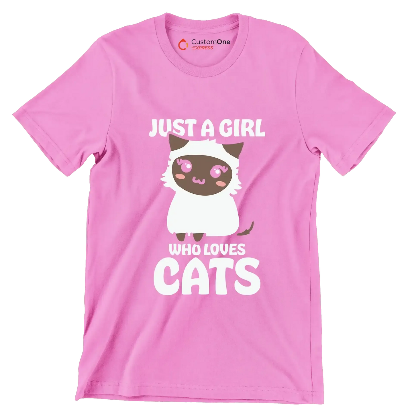 Just A Girl Who Loves - Cat Themed T-Shirt-Pink-S-Custom One Express