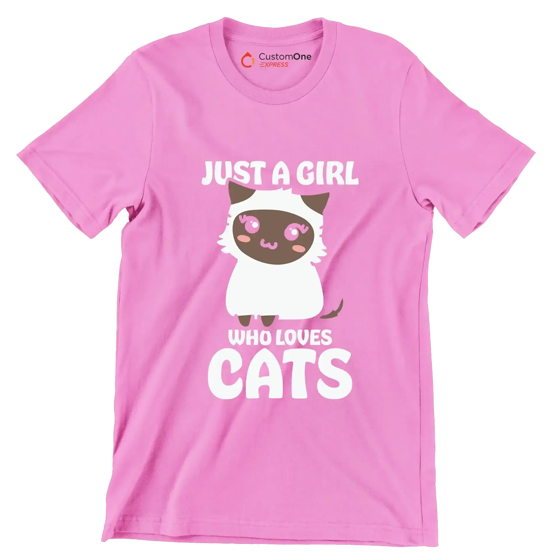 Just A Girl Who Loves - Cat Themed T-Shirt-Pink-S-Custom One Express