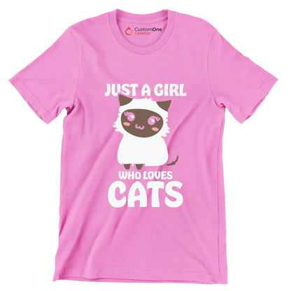 Just A Girl Who Loves - Cat Themed T-Shirt-Pink-S-Custom One Express