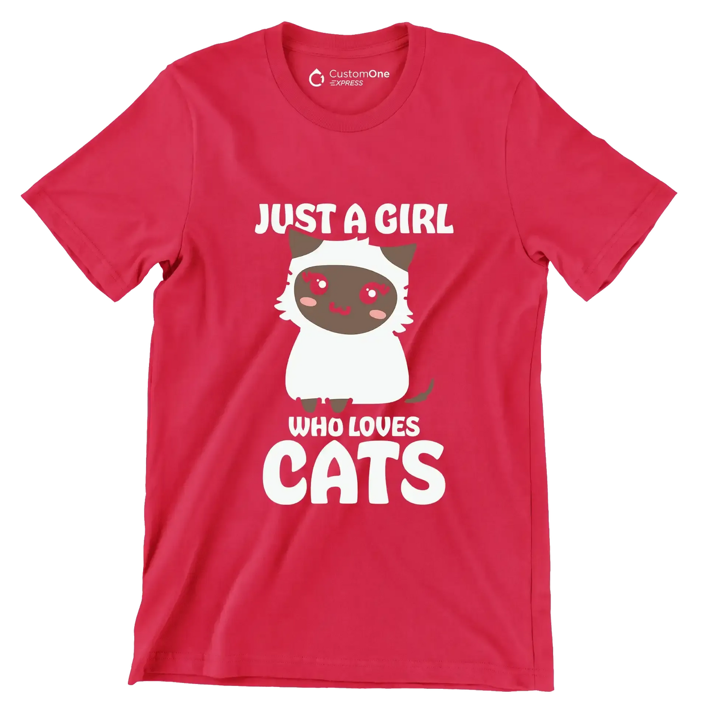 Just A Girl Who Loves - Cat Themed T-Shirt-Red-S-Custom One Express