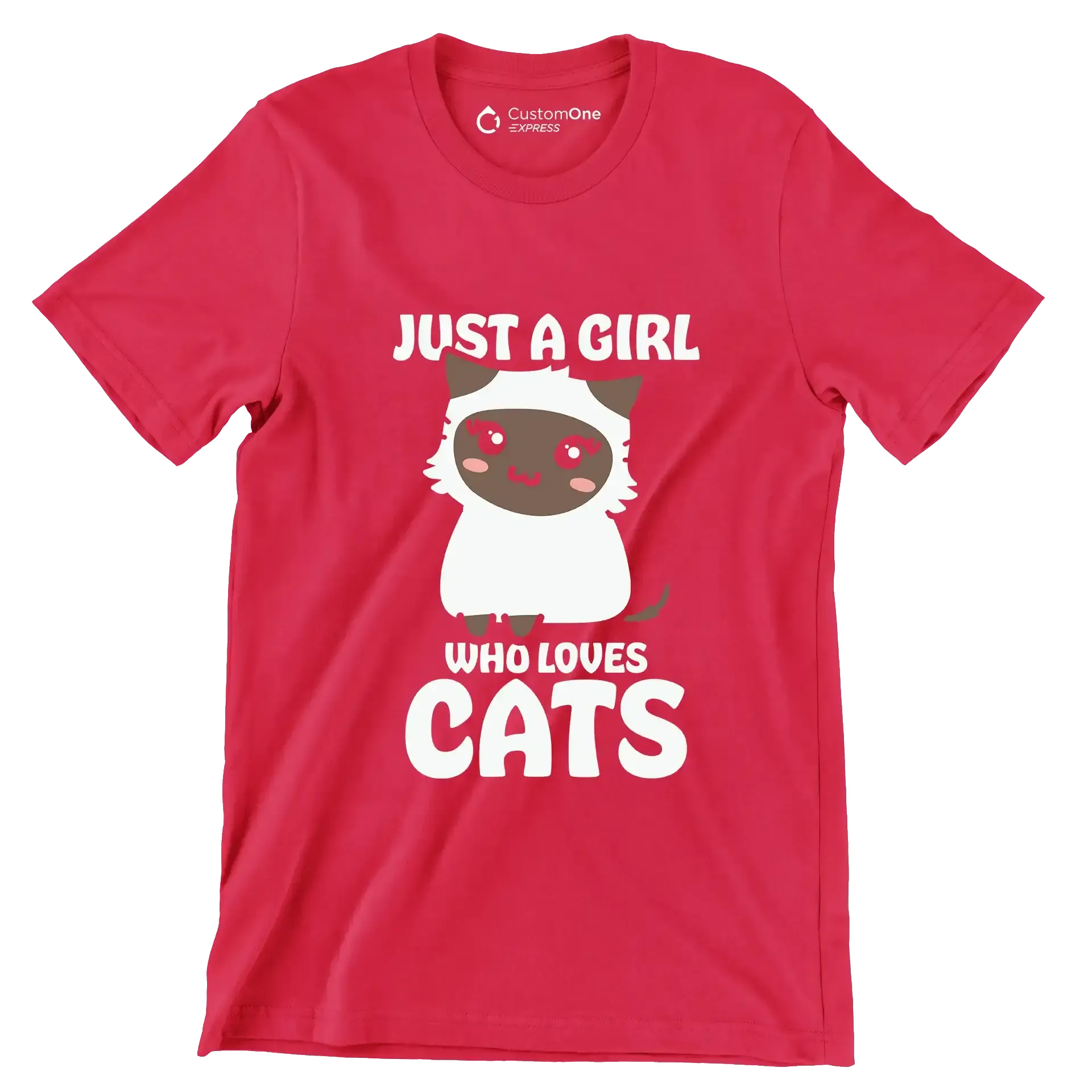 Just A Girl Who Loves - Cat Themed T-Shirt-Red-S-Custom One Express
