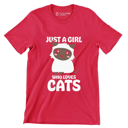 Just A Girl Who Loves - Cat Themed T-Shirt-Red-S-Custom One Express