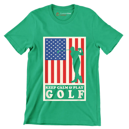 KEEP CALM & PLAY GOLF - Golf Themed T-Shirt-Green-S-Custom One Express