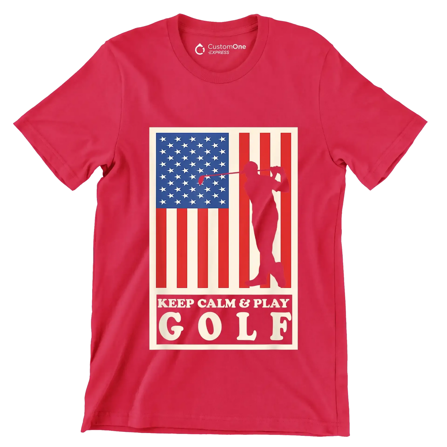 KEEP CALM & PLAY GOLF - Golf Themed T-Shirt-Red-S-Custom One Express