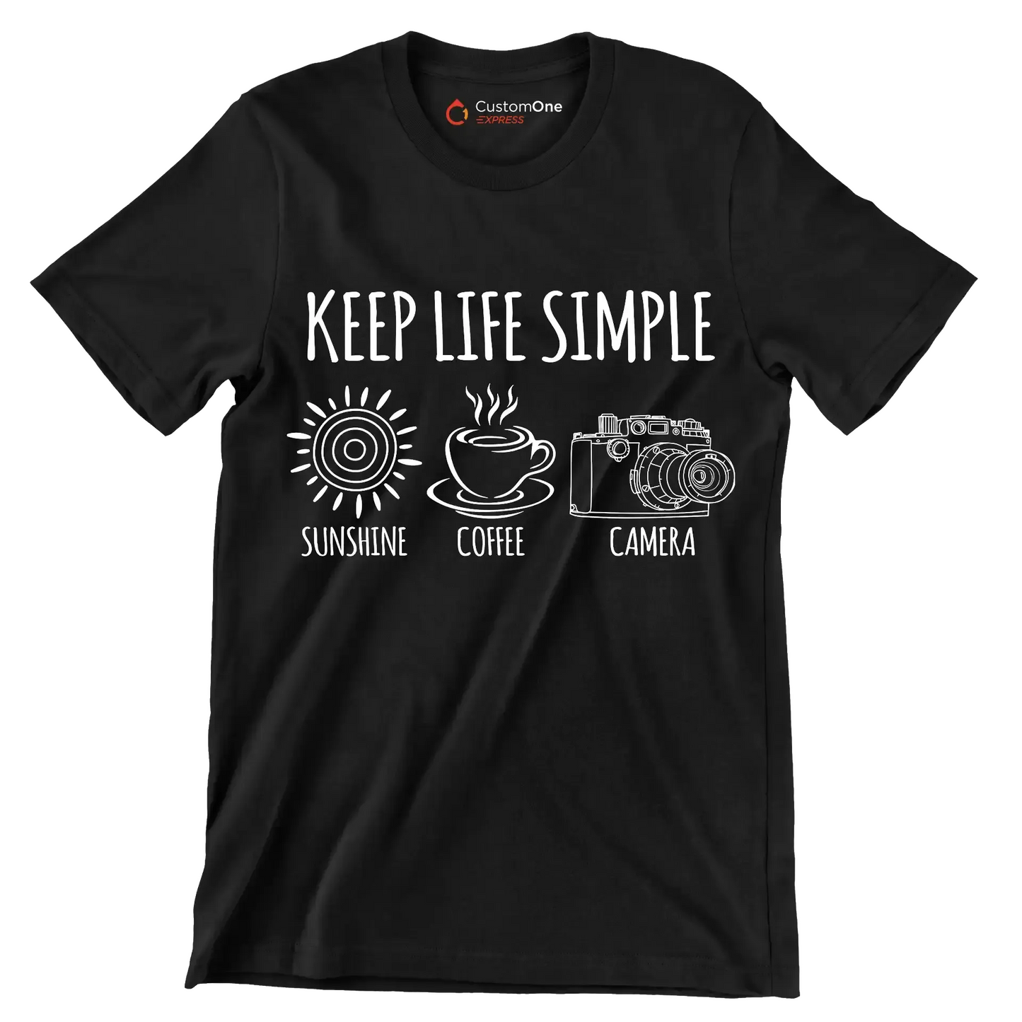 KEEP LIFE SIMPLE SUNSHINE COFFEE CAMERA - Coffee Themed T-Shirt-Black-S-Custom One Express